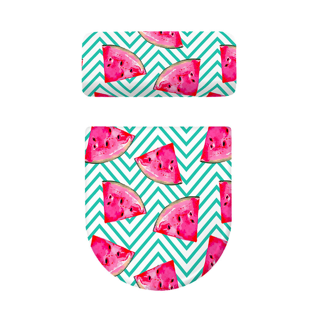 Teal Chevron Watermelon Pattern Print Toilet Lid And Tank Cover Set
