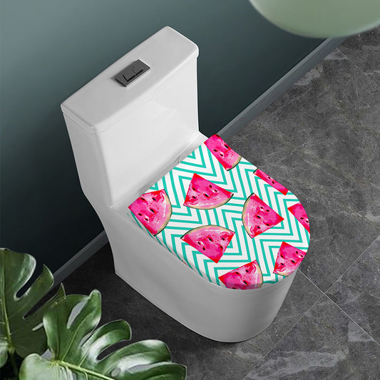 Teal Chevron Watermelon Pattern Print Toilet Lid Cover