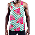 Teal Chevron Watermelon Pattern Print Men's Workout Tank Top