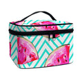 Teal Chevron Watermelon Pattern Print Travel Makeup Bag