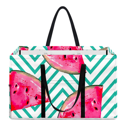 Teal Chevron Watermelon Pattern Print Utility Tote Bag