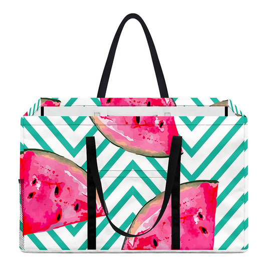 Teal Chevron Watermelon Pattern Print Utility Tote Bag