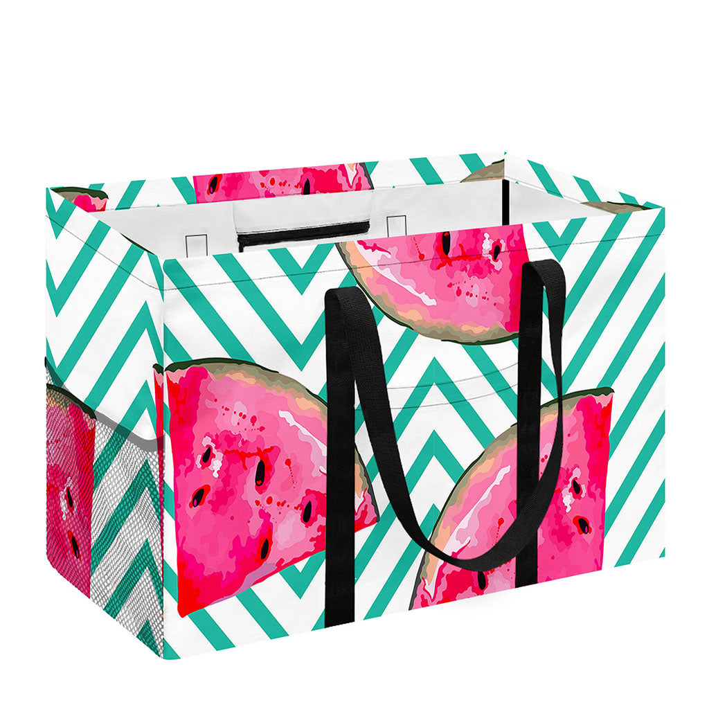Teal Chevron Watermelon Pattern Print Utility Tote Bag