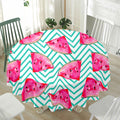 Teal Chevron Watermelon Pattern Print Waterproof Round Tablecloth