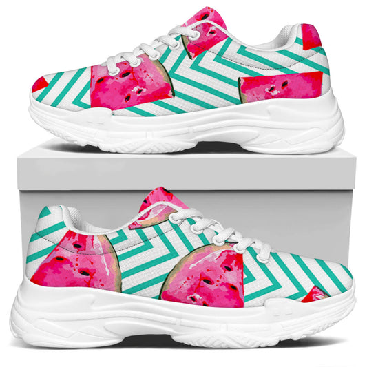 Teal Chevron Watermelon Pattern Print White Chunky Shoes