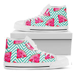 Teal Chevron Watermelon Pattern Print White High Top Sneakers