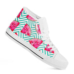 Teal Chevron Watermelon Pattern Print White High Top Sneakers
