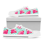 Teal Chevron Watermelon Pattern Print White Low Top Sneakers