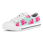 Teal Chevron Watermelon Pattern Print White Low Top Sneakers