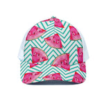 Teal Chevron Watermelon Pattern Print White Mesh Trucker Cap