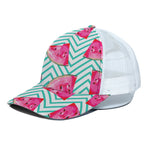 Teal Chevron Watermelon Pattern Print White Mesh Trucker Cap