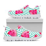 Teal Chevron Watermelon Pattern Print White Running Shoes