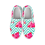 Teal Chevron Watermelon Pattern Print White Slip On Sneakers