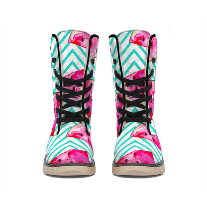 Teal Chevron Watermelon Pattern Print Winter Boots