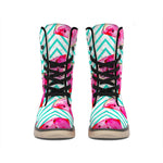 Teal Chevron Watermelon Pattern Print Winter Boots