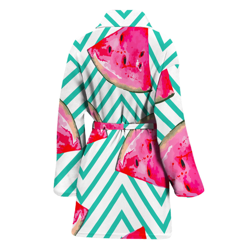 Teal Chevron Watermelon Pattern Print Women's Bathrobe