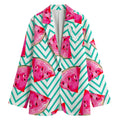 Teal Chevron Watermelon Pattern Print Women's Cotton Blazer