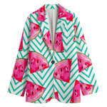 Teal Chevron Watermelon Pattern Print Women's Cotton Blazer