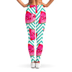Teal Chevron Watermelon Pattern Print Women's Leggings