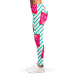 Teal Chevron Watermelon Pattern Print Women's Leggings