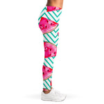 Teal Chevron Watermelon Pattern Print Women's Leggings