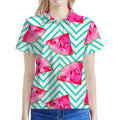Teal Chevron Watermelon Pattern Print Women's Polo Shirt