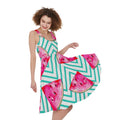 Teal Chevron Watermelon Pattern Print Sleeveless Knee Length Dress