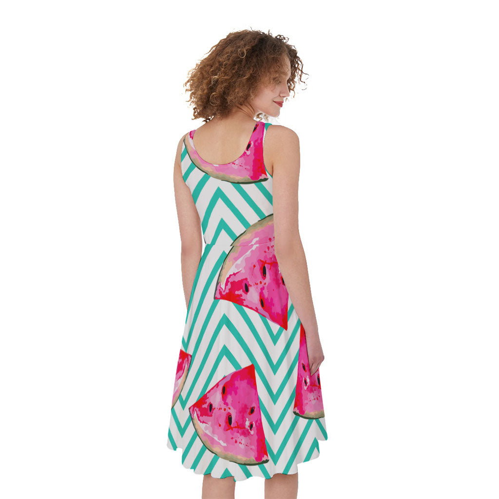 Teal Chevron Watermelon Pattern Print Women's Sleeveless Dress