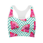 Teal Chevron Watermelon Pattern Print Women's Sports Bra