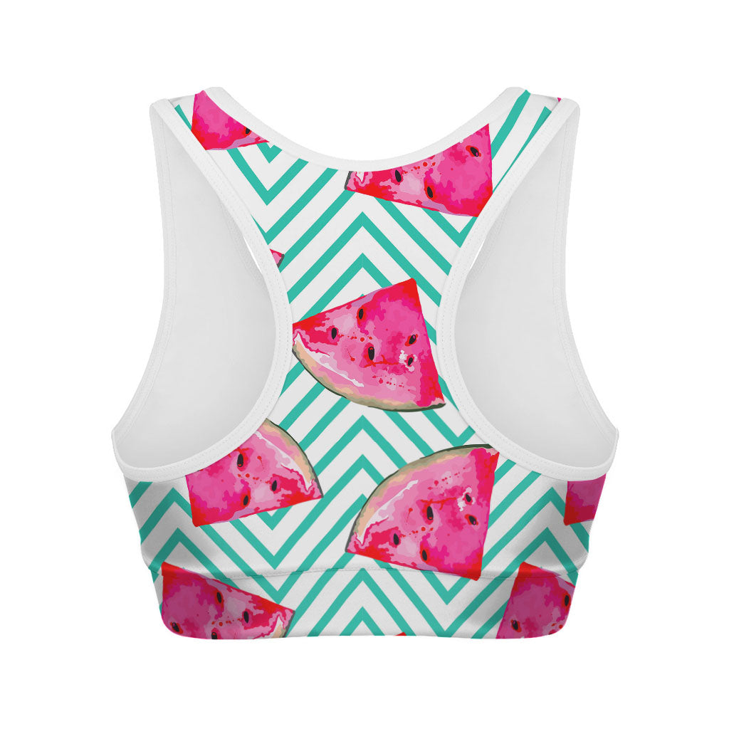 Teal Chevron Watermelon Pattern Print Women's Sports Bra