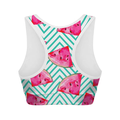 Teal Chevron Watermelon Pattern Print Women's Sports Bra