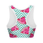 Teal Chevron Watermelon Pattern Print Women's Sports Bra