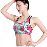 Teal Chevron Watermelon Pattern Print Women's Sports Bra