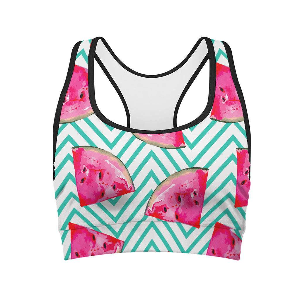 Teal Chevron Watermelon Pattern Print Women's Sports Bra