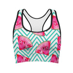 Teal Chevron Watermelon Pattern Print Women's Sports Bra
