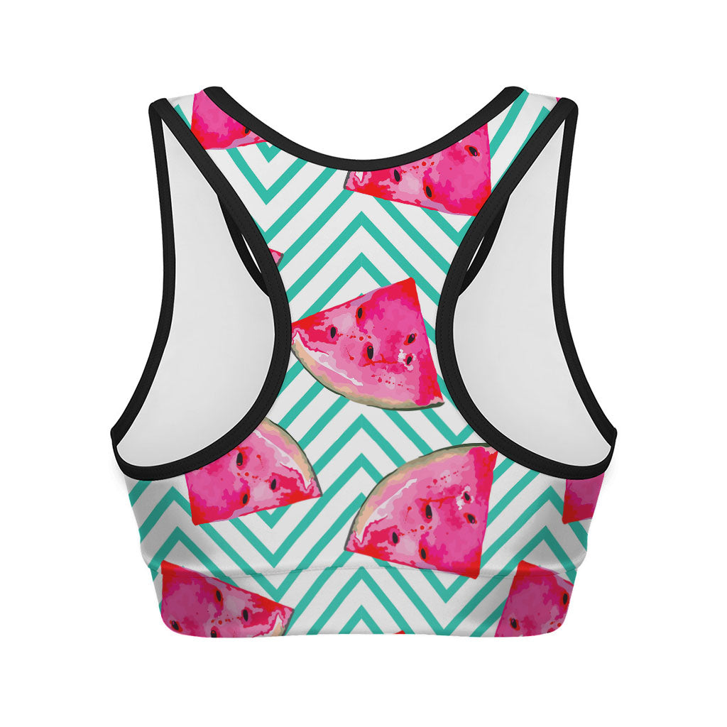 Teal Chevron Watermelon Pattern Print Women's Sports Bra