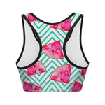 Teal Chevron Watermelon Pattern Print Women's Sports Bra