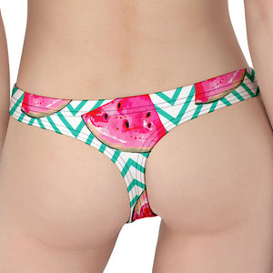 Teal Chevron Watermelon Pattern Print Women's Thong