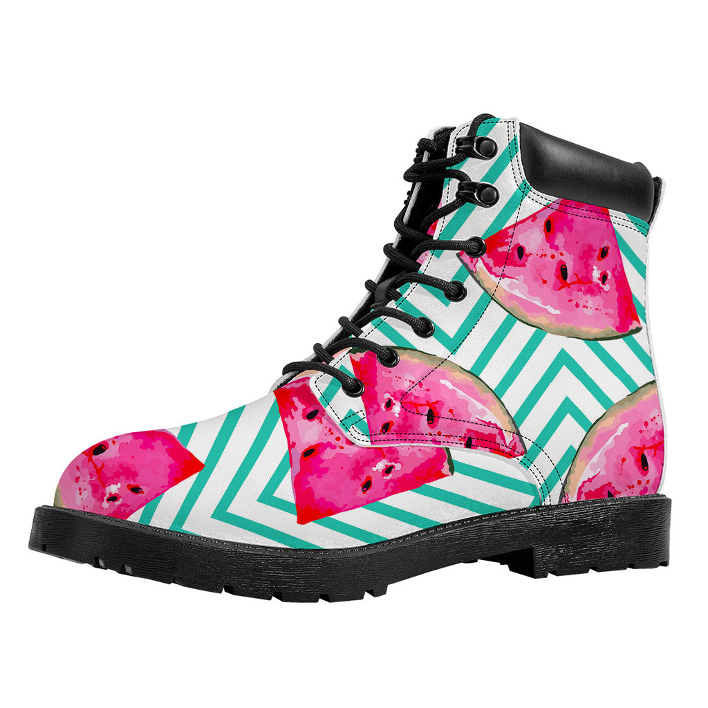 Teal Chevron Watermelon Pattern Print Work Boots