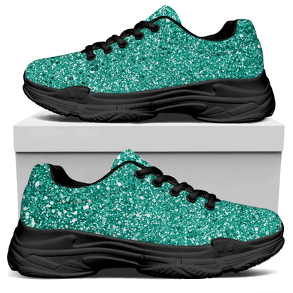 Teal Glitter Artwork Print (NOT Real Glitter) Black Chunky Shoes