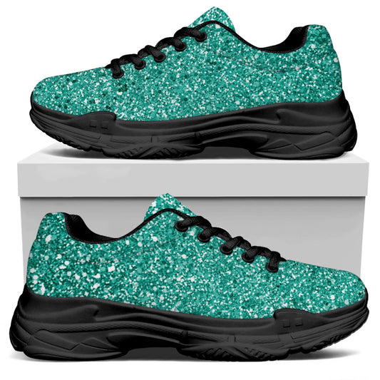 Teal Glitter Artwork Print (NOT Real Glitter) Black Chunky Shoes