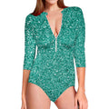 Teal (NOT Real) Glitter Print Long Sleeve Swimsuit