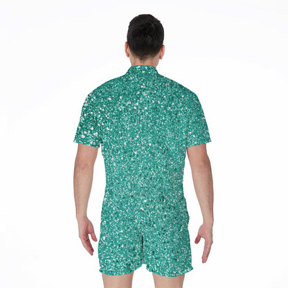 Teal Glitter Artwork Print (NOT Real Glitter) Men's Rompers