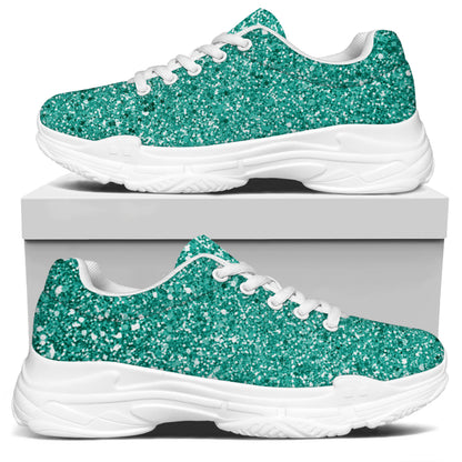 Teal Glitter Artwork Print (NOT Real Glitter) White Chunky Shoes