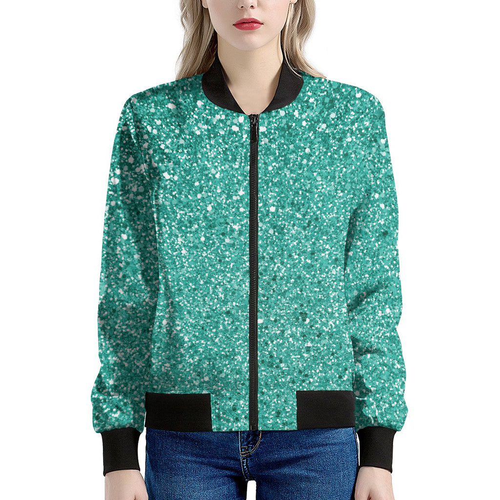 Teal Glitter Artwork Print (NOT Real Glitter) Women's Bomber Jacket