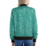 Teal Glitter Artwork Print (NOT Real Glitter) Women's Bomber Jacket