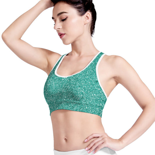 Teal Glitter Artwork Print (NOT Real Glitter) Women's Sports Bra