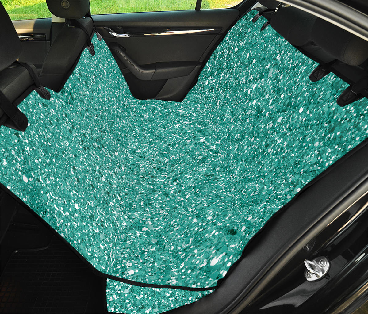 Teal (NOT Real) Glitter Print Pet Car Back Seat Cover