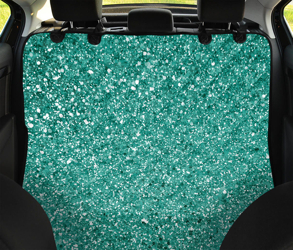 Teal (NOT Real) Glitter Print Pet Car Back Seat Cover