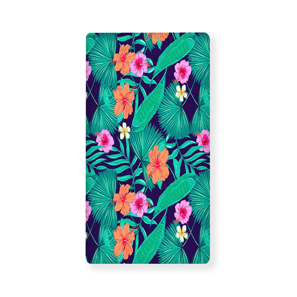 Teal Hawaiian Leaf Flower Pattern Print Baby Crib Sheet